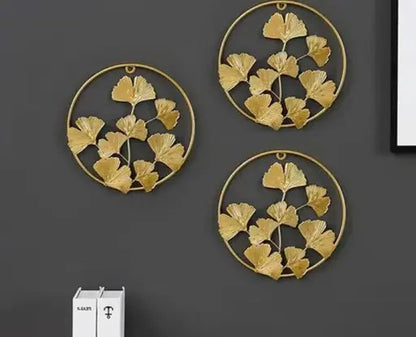 Contemporary Gold Circular Wall Art with Leaf Design – Set of 3