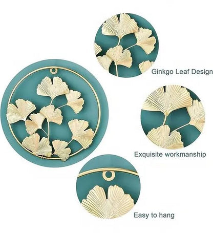 Contemporary Gold Circular Wall Art with Leaf Design – Set of 3