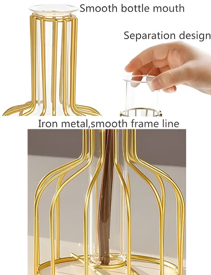 Sonam Handicraft Gold Table Vase,Metal Frame Geometric Vase Test Tube Clear Glass Vase Hydroponic Plants,Small Bud Vase for Home Farmhouse Office Table Desktop Decor, 6 Inch