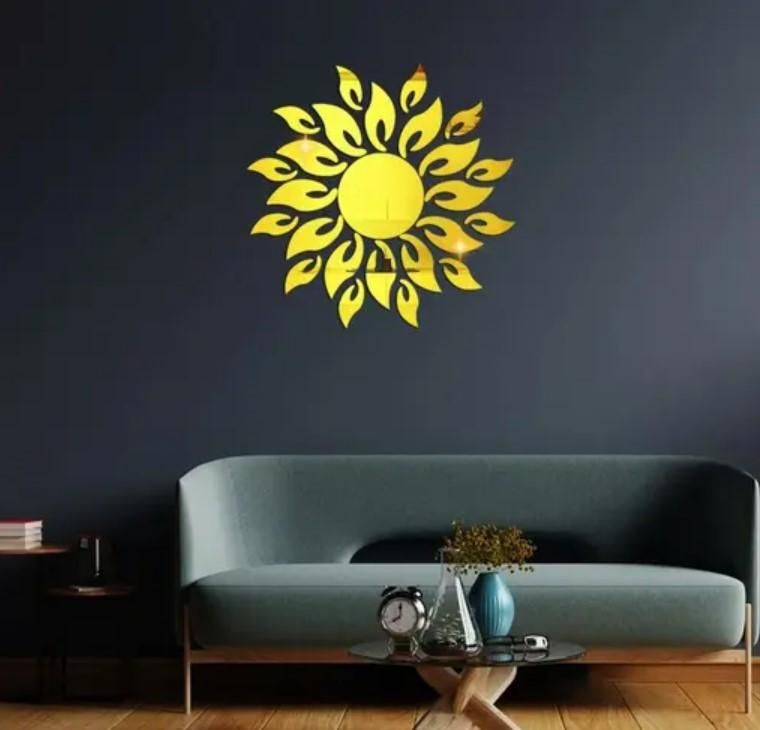 3D Wall Mirror Sticker - Sun Flame Gold