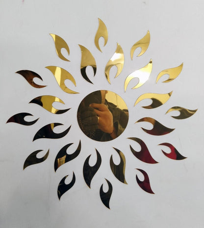 3D Wall Mirror Sticker - Sun Flame Gold