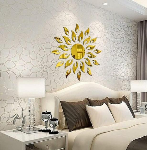 3D Wall Mirror Sticker - Sun Flame Gold