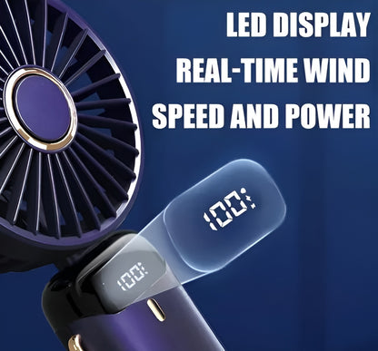 Rechargeable Desk Mini Fan, Portable Handheld Table Fan, USB Fan, Clooing Fan for Men & Women, USB Powered Quiet Personal Fan with LED Display,5 Speed for Home Office Travel