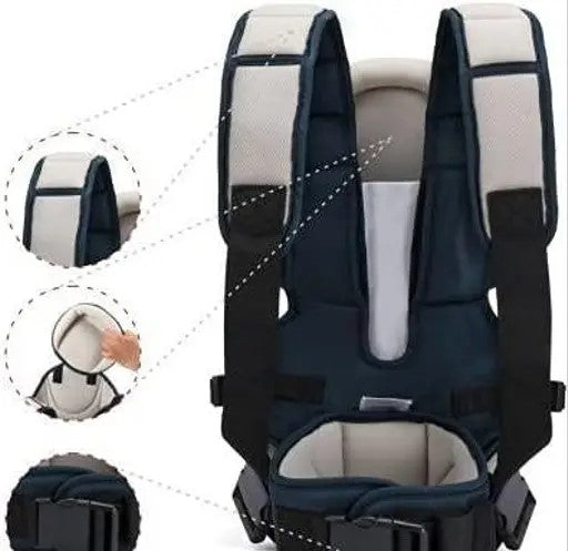 kidsify Premium Baby Carrier Bag in 3-in-1 Ergonomic Adjustable Sling Kangaroo Design with Carrying Basket for Front & Back Use for Infant Child and Mother Travel - 0 to 18 Month (Navy Blue)