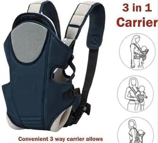 kidsify Premium Baby Carrier Bag in 3-in-1 Ergonomic Adjustable Sling Kangaroo Design with Carrying Basket for Front & Back Use for Infant Child and Mother Travel - 0 to 18 Month (Navy Blue)