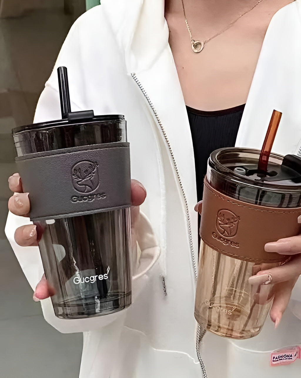 Glass Travel Sipper Tumbler Mug with Straw and Lid - 400ml-Pack of 1 - Tea and Coffee Fruit Milk Cup with Straw