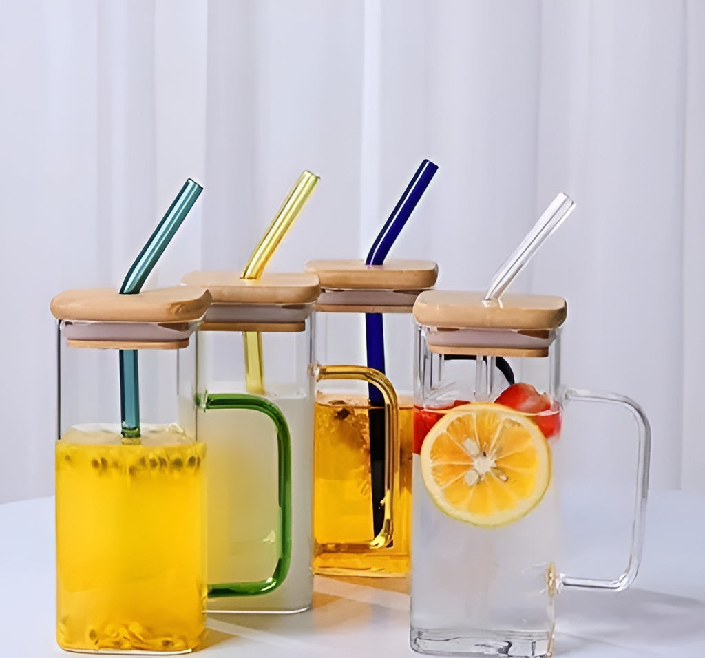 new Wooden Lid Sipper Glass || Fruit Milk Juice Glass with Straw || Beer Soda and Green Tea and Coffee Can || # new # new crockery