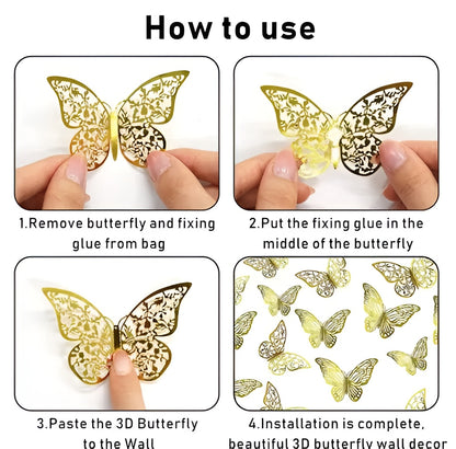 Golden Butterfly Wall Decor – Trendy & Stylish Stickers for Any Occasion (Pack of 12)!