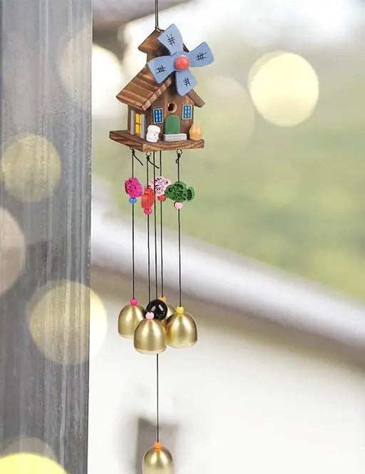 Wooden & Aluminum 5-Bell Wind Chimes – Soothing Sound for Home, Balcony & Garden Décor