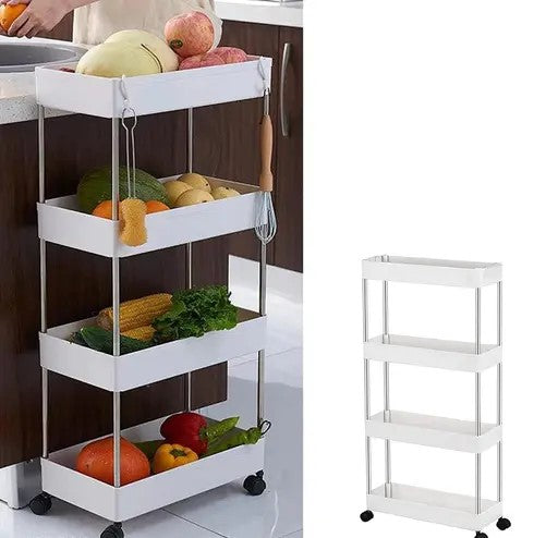 4-Layer Multipurpose Kitchen Trolley – Space-Saving Storage Rack with Wheels (White)