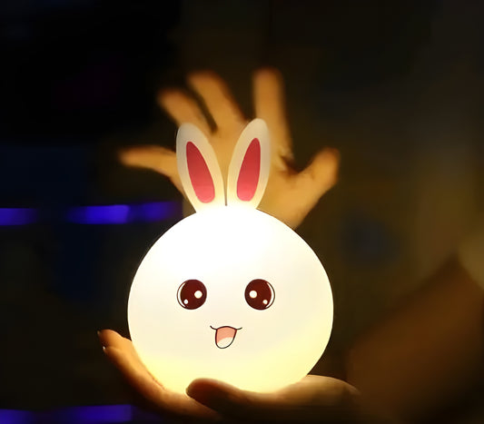 Big Face Rabbit Silicone Night Light – Cute Color-Changing LED Lamp with Touch Sensor & USB Rechargeable!