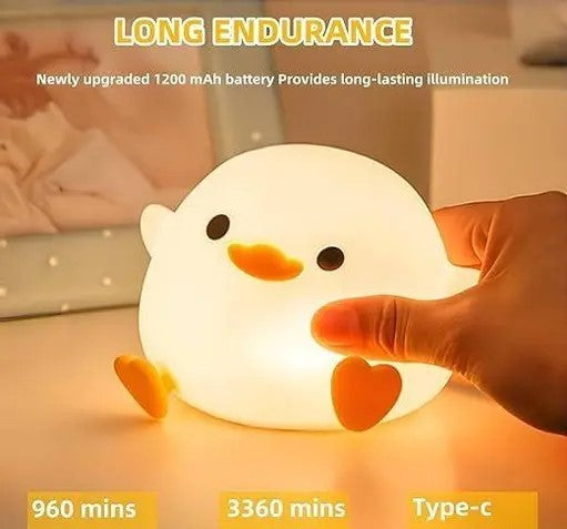 Orangie Decor Dodo Duck Night Light – Rechargeable Dimmable Silicone LED Lamp with Touch & Timer!