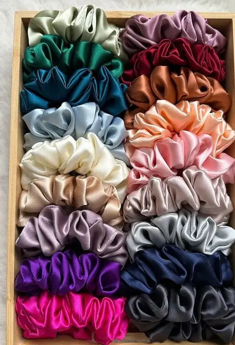 Pack of 12) Multicolor Pure Silk Scrunchies Hair Tie Elastic Large Hair Bands Set Hair Band (Multicolor)