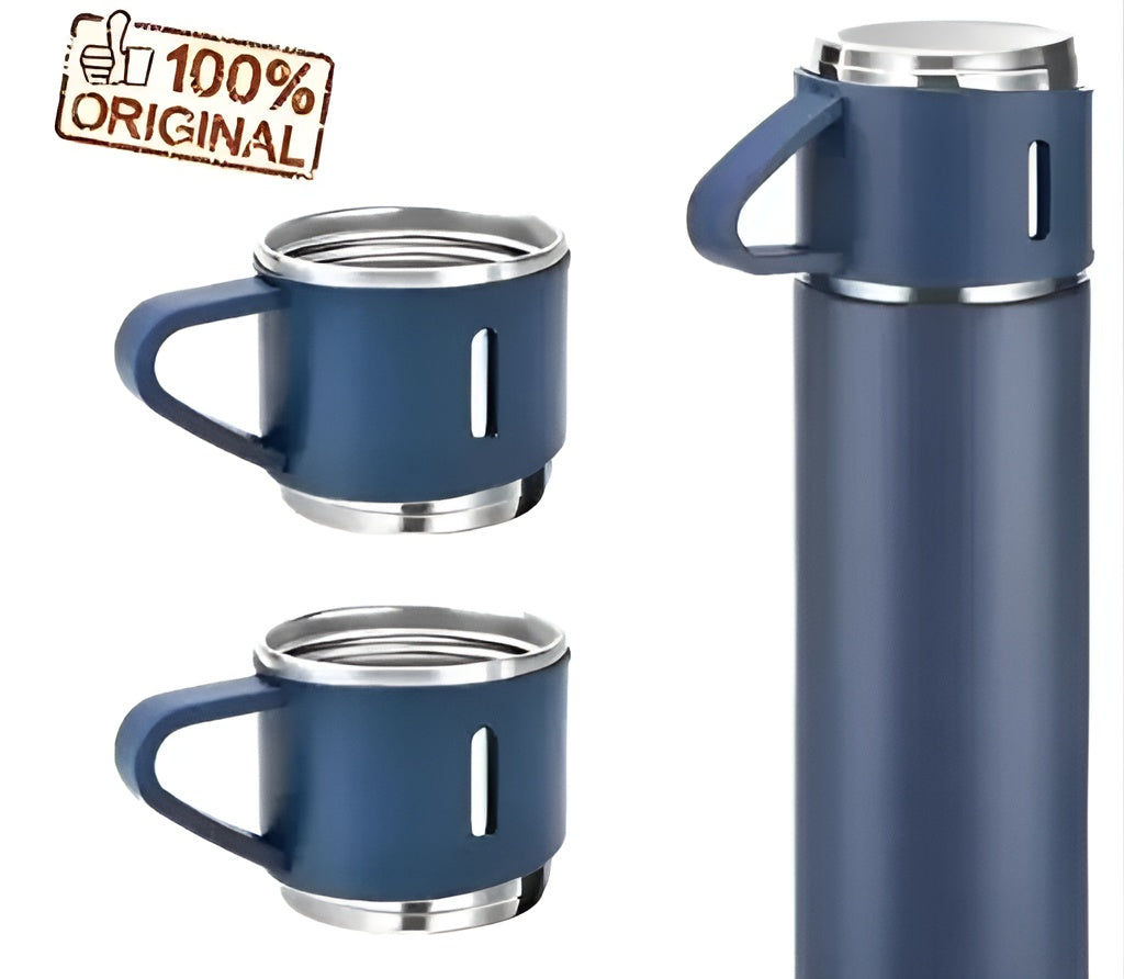 Vacuum Insulated Flask Gift Set – 500ml Bottle with 3 Cups for Hot & Cold Drinks !