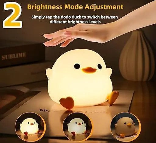 Orangie Decor Dodo Duck Night Light – Rechargeable Dimmable Silicone LED Lamp with Touch & Timer!