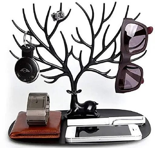 Deer/Antlers Jewelry Holder Deer Tree | Creative Sika Deer Tree Tray Display Stand Holder (Black, Pack of 1)