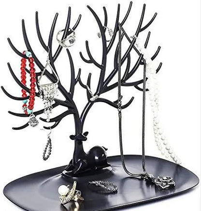 Deer/Antlers Jewelry Holder Deer Tree | Creative Sika Deer Tree Tray Display Stand Holder (Black, Pack of 1)