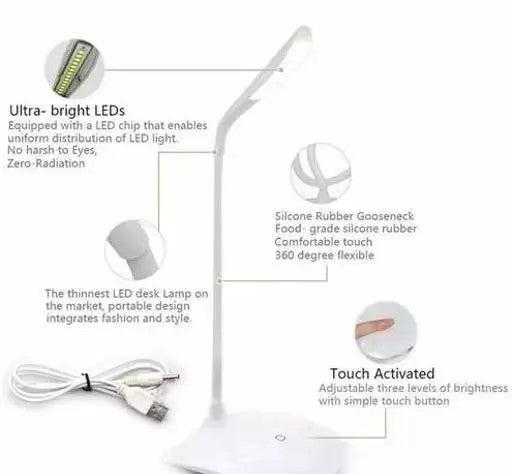 Rechargeable LED Study Lamp – Touch On/Off Dimmer Desk Light for Students (Multicolor, Pack of 1)