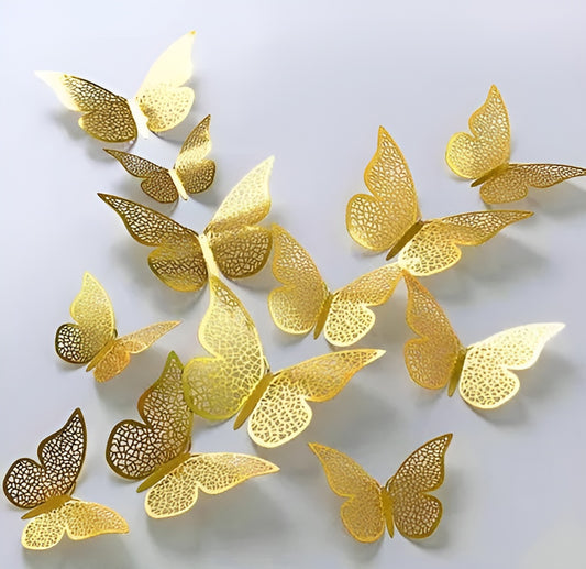 Golden Butterfly Wall Decor – Trendy & Stylish Stickers for Any Occasion (Pack of 12)!