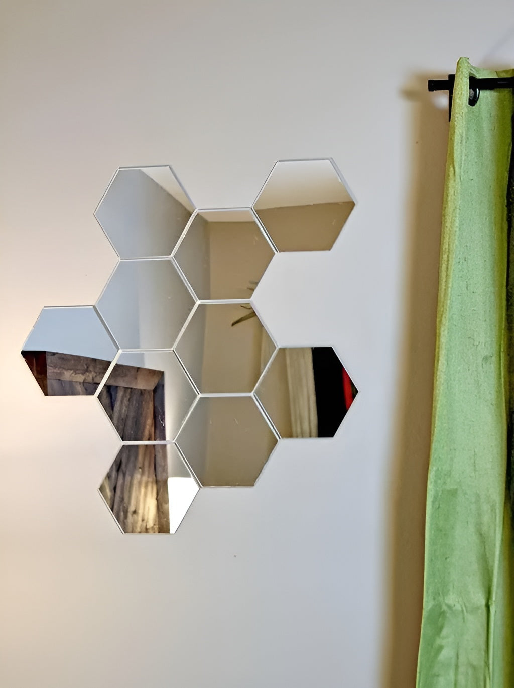 Hexagon 14 Silver (12 cm x 10 cm Each Piece ), Mirror Stickers for Wall, Acrylic Mirror Wall Decor Sticker, Wall Mirror Stickers, Acrylic Stickers, Wall Stickers for Hall Room, Bed Room, Kitchen