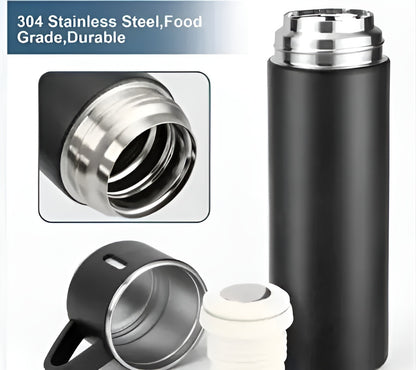 Vacuum Insulated Flask Gift Set – 500ml Bottle with 3 Cups for Hot & Cold Drinks !